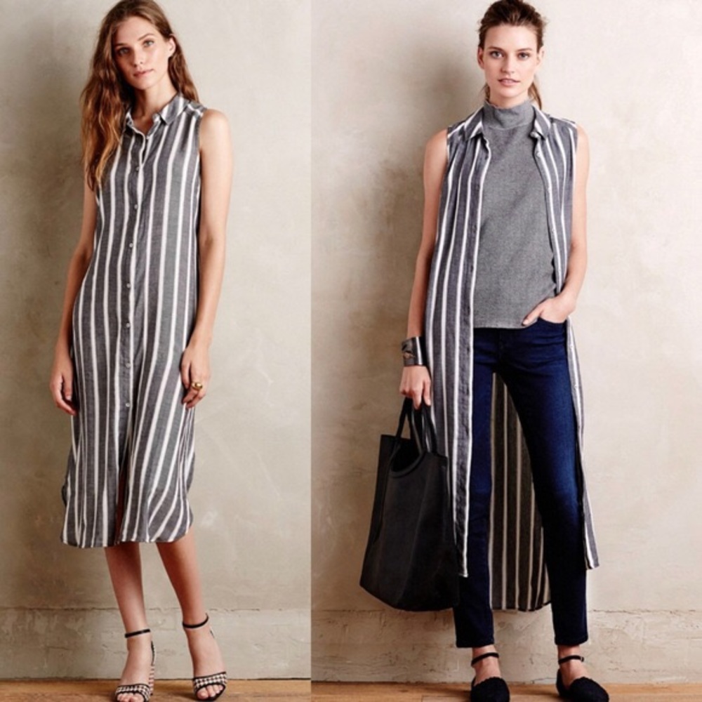 ANTHROPOLOGIE - Holding Horses Grey Stripe Vest/Dress, 2 - Picture 4 of 7